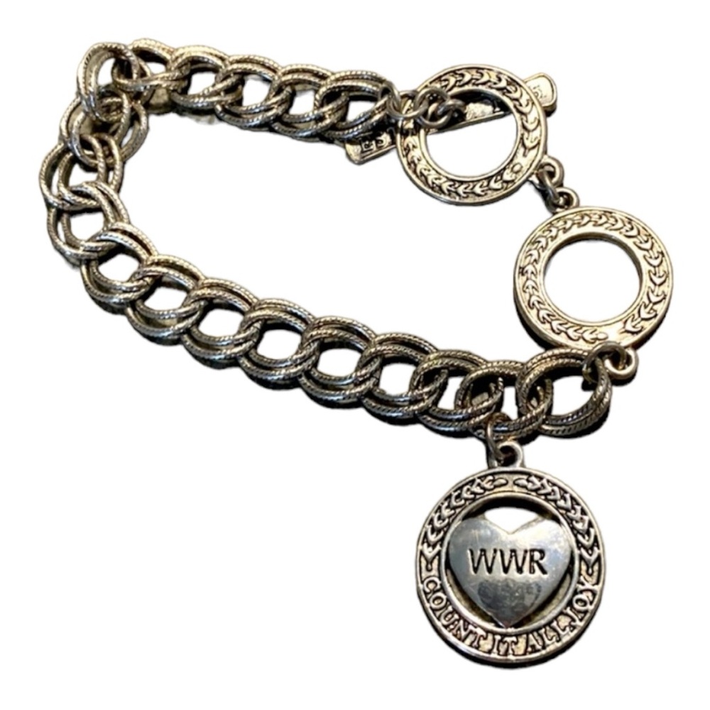 Premier Design Textured Silver Tone Double Link Fashion Charm Bracelet